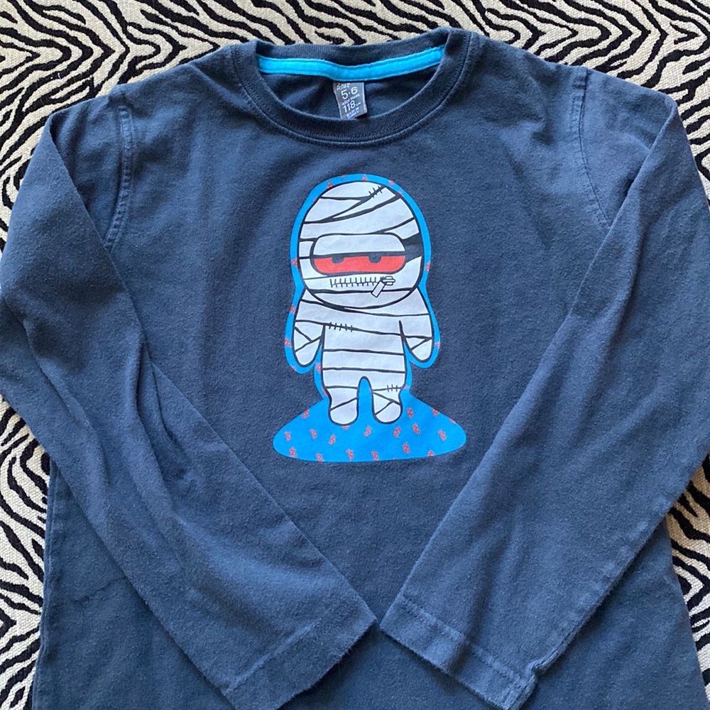 Zara Kids Mummy Gray Halloween Shirt 5 6 118 cm long sleeve graphic tee